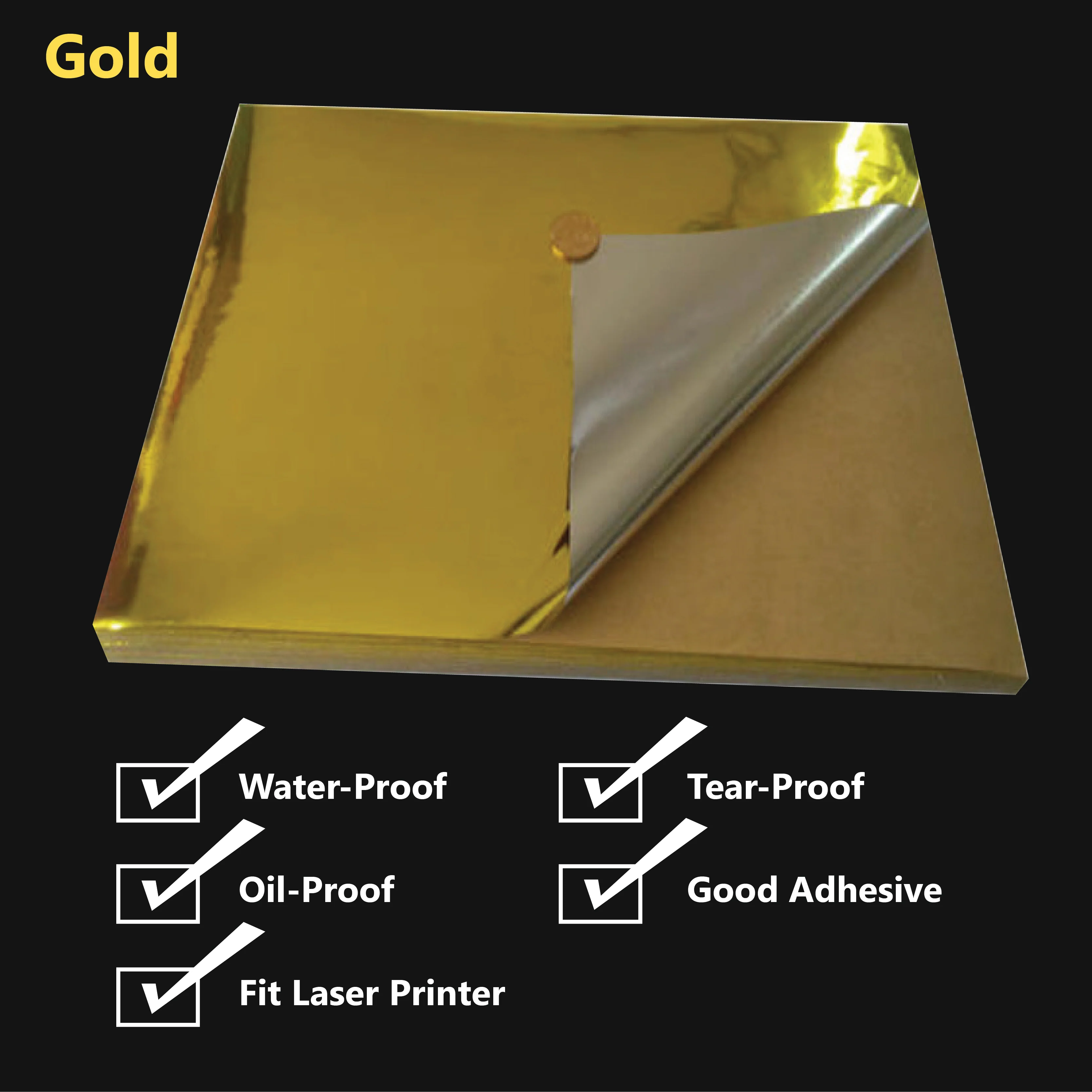 A4 Glossy Gold/Silver PET Self Adhesive Vinyl Sticker Paper Sheet Label Laser Print - Image 4