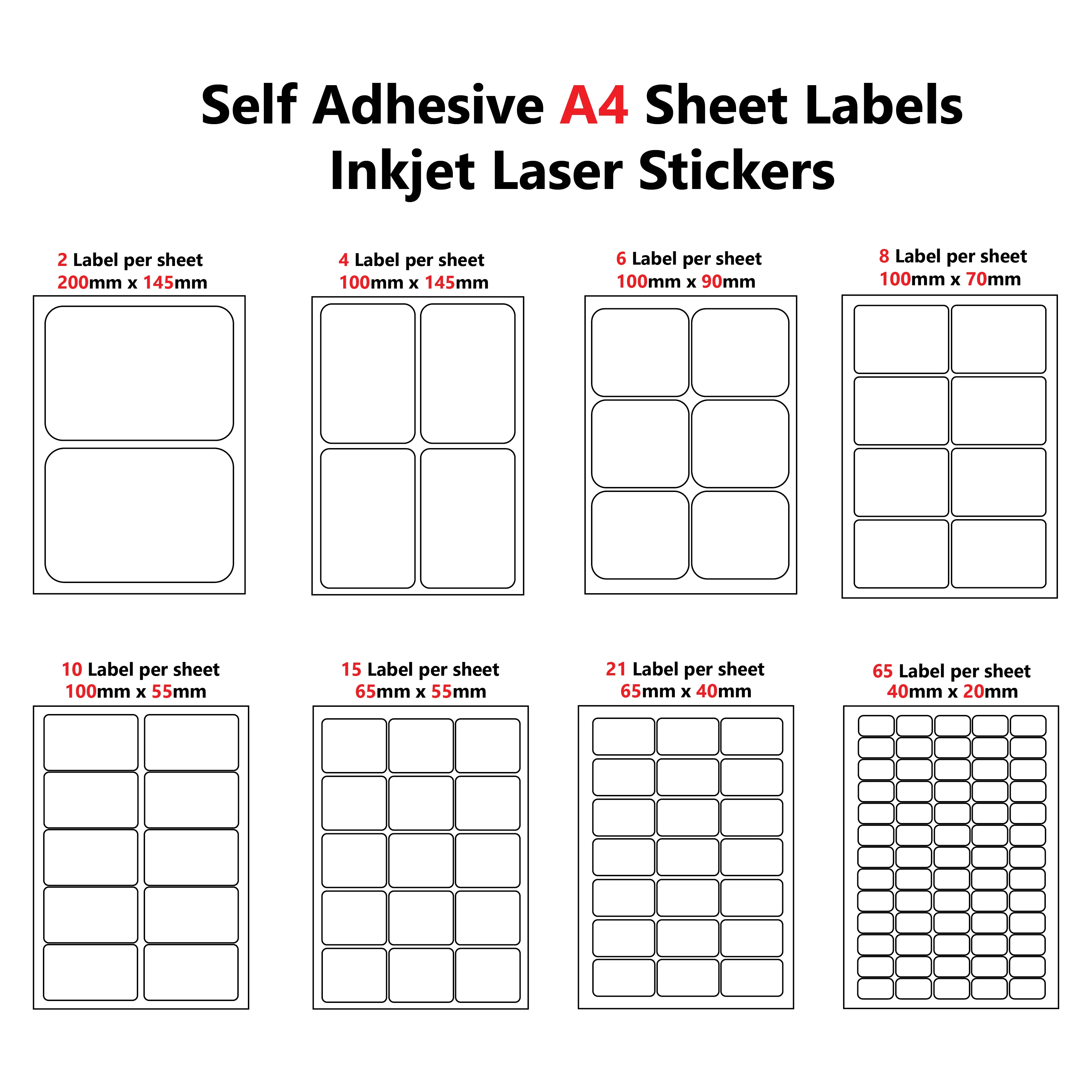 A4 Self adhesive Pre-cut 2/4/6/8/10/15/21/65 Labels per sheet - Image 4